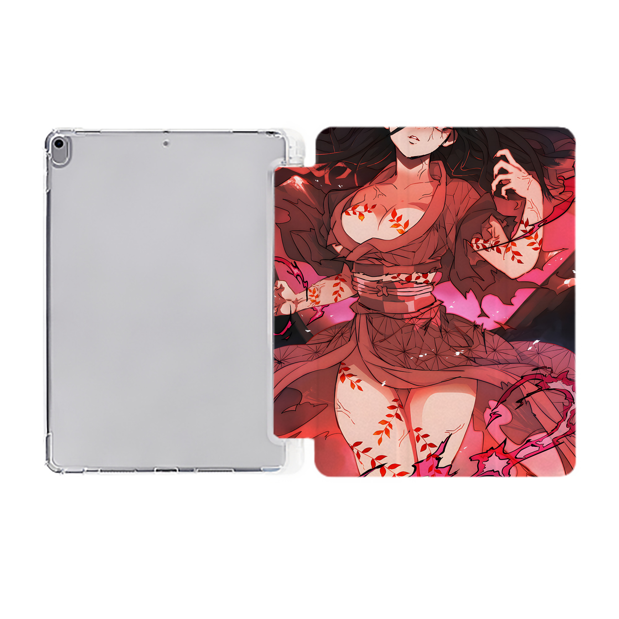 （画像用） 鬼滅の刃（きめつのやいば）竈門 禰󠄀豆子／かまど ねずこ Kamado Nezuko IPad ケース ペン収納付き 三つ折りスタンド PUレザー×シリコン 対応機種9.5/10.5/10.9インチ